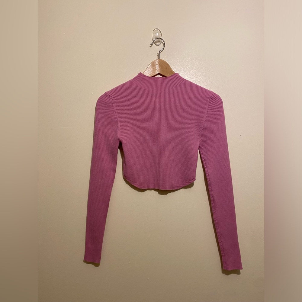 MIMOSA Elegant Pink Ribbed Long Sleeve Crop Top Sweater. Size S